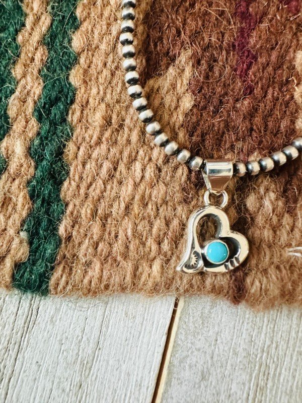 Navajo Turquoise & Sterling Silver Mini Heart Pend - p3 Boutique