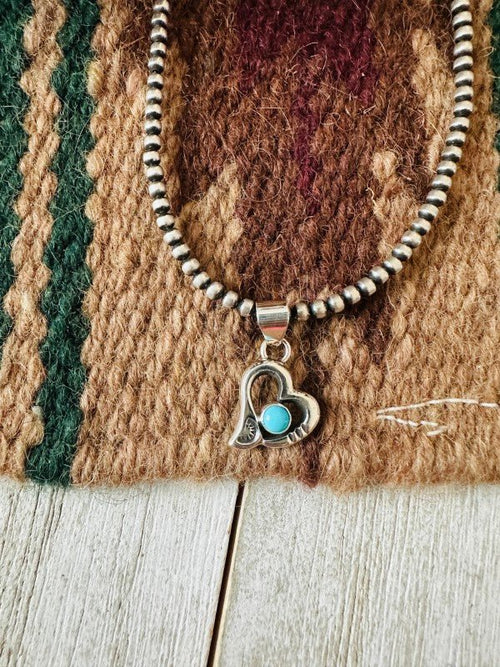 Navajo Turquoise & Sterling Silver Mini Heart Pend - p3 Boutique