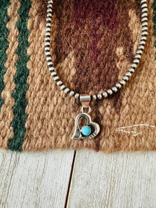 Navajo Turquoise & Sterling Silver Mini Heart Pend - p3 Boutique