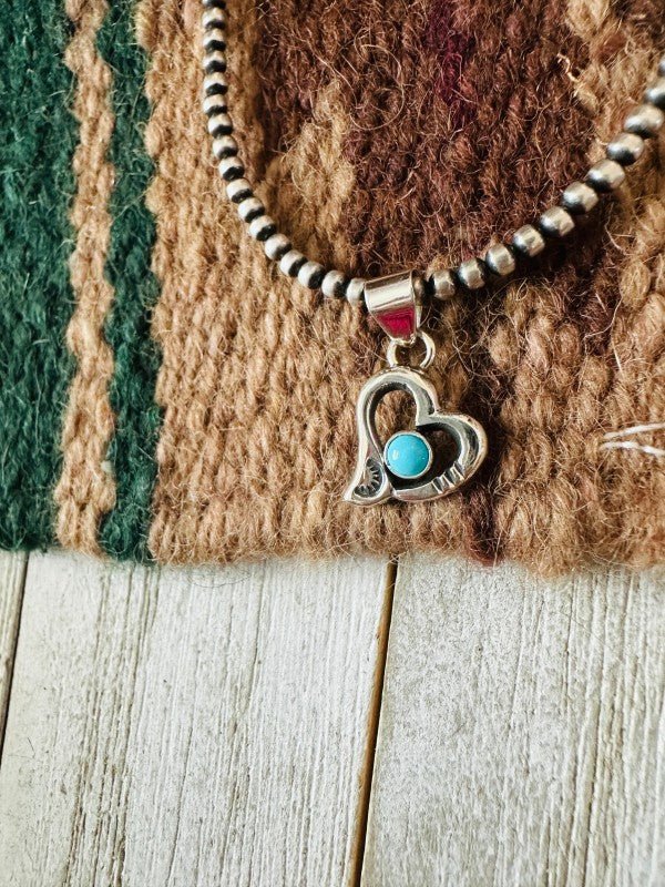 Navajo Turquoise & Sterling Silver Mini Heart Pend - p3 Boutique