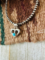Navajo Turquoise & Sterling Silver Mini Heart Pend - p3 Boutique