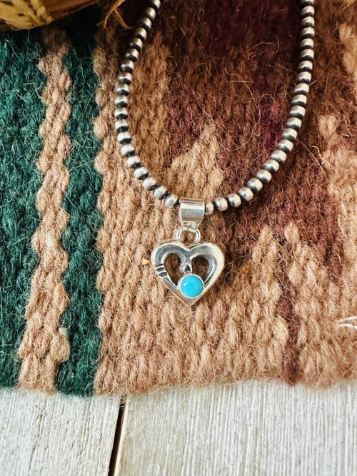Navajo Turquoise & Sterling Silver Mini Heart Pend - p3 Boutique