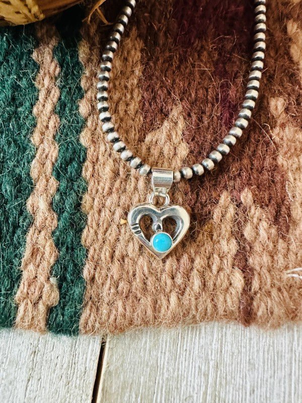 Navajo Turquoise & Sterling Silver Mini Heart Pend - p3 Boutique