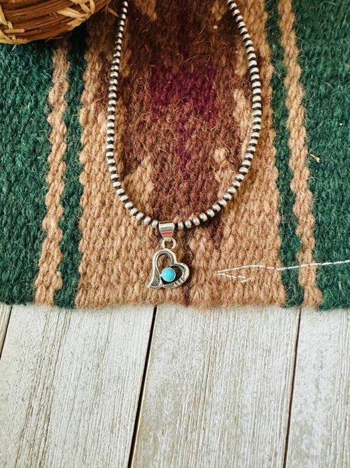 Navajo Turquoise & Sterling Silver Mini Heart Pend - p3 Boutique