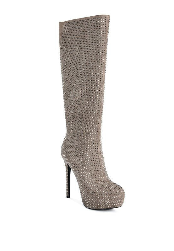 Nebula Rhinestone Embellished Stiletto Calf Boots - p3 Boutique