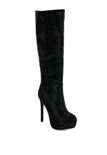 Nebula Rhinestone Embellished Stiletto Calf Boots - p3 Boutique