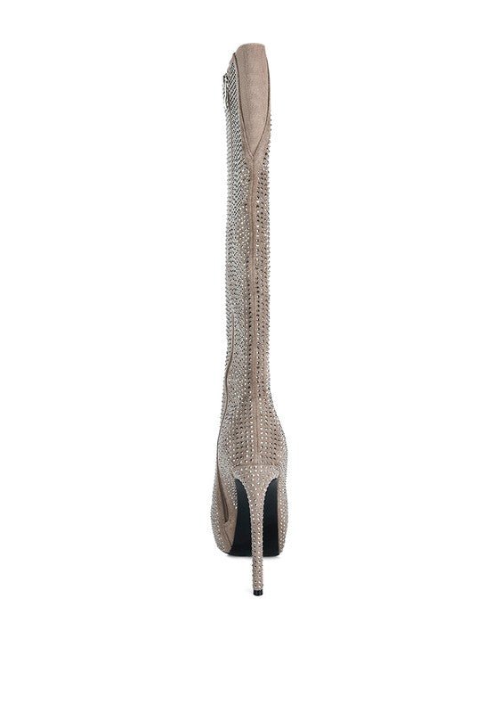 Nebula Rhinestone Embellished Stiletto Calf Boots - p3 Boutique