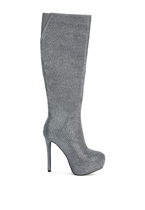 Nebula Rhinestone Embellished Stiletto Calf Boots - p3 Boutique