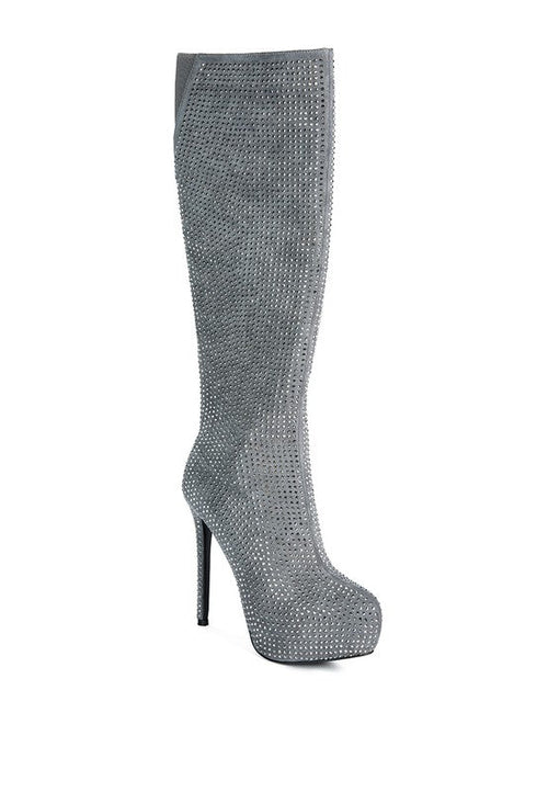 Nebula Rhinestone Embellished Stiletto Calf Boots - p3 Boutique
