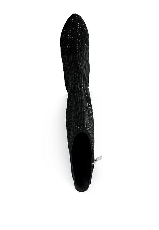 Nebula Rhinestone Embellished Stiletto Calf Boots - p3 Boutique