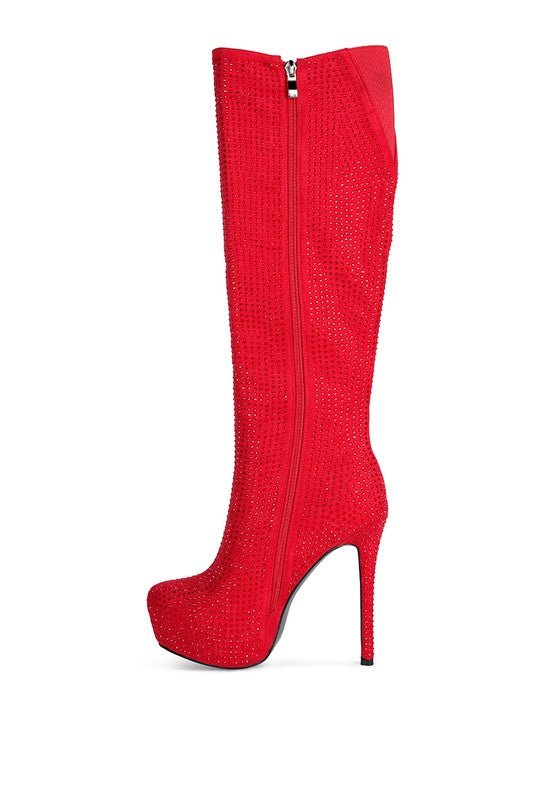Nebula Rhinestone Embellished Stiletto Calf Boots - p3 Boutique