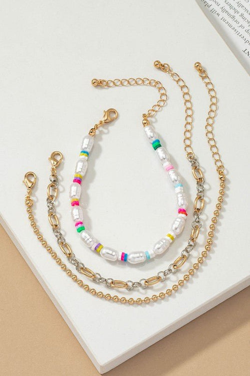 Pearl and chain multi color bracelets set - p3 Boutique
