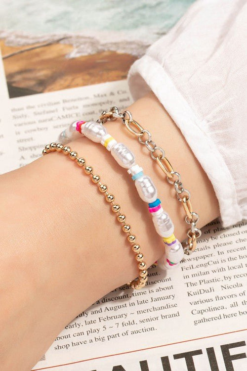Pearl and chain multi color bracelets set - p3 Boutique