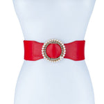 PEARL AND RHINESTONE ROUND BUCKLE BELT - p3 Boutique