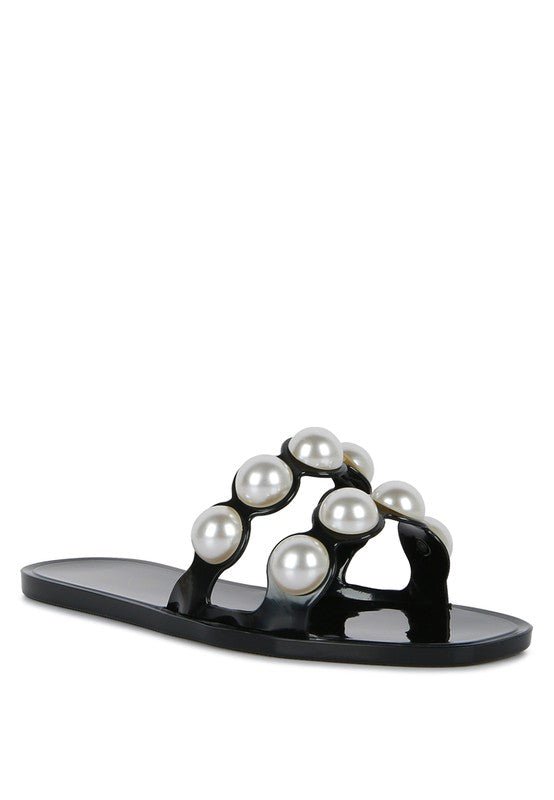 Pearla Faux Pearl Detail Jelly Flats - p3 Boutique