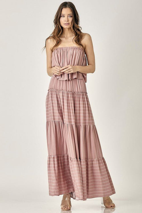 Pin Stripe Print Tube Maxi Dress - p3 Boutique