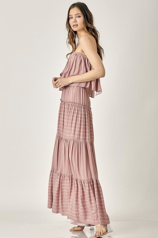 Pin Stripe Print Tube Maxi Dress - p3 Boutique