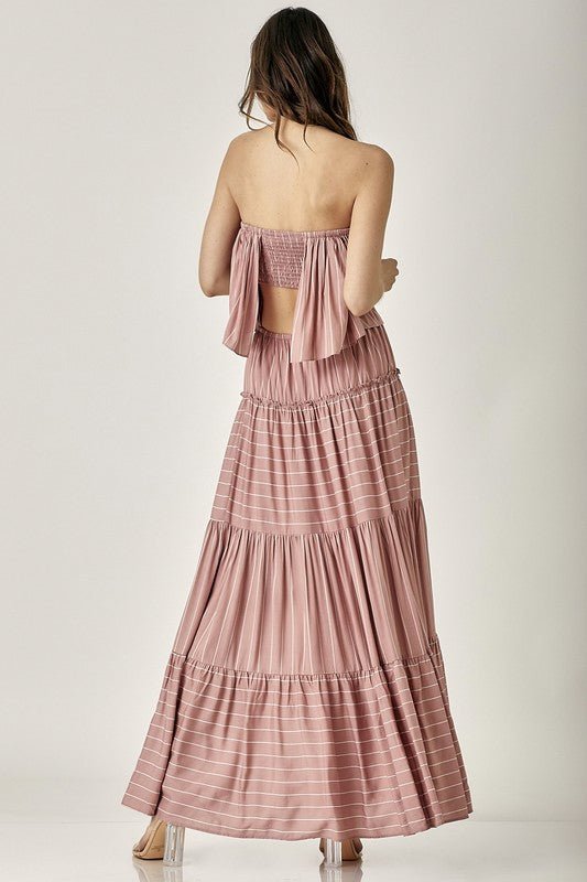 Pin Stripe Print Tube Maxi Dress - p3 Boutique