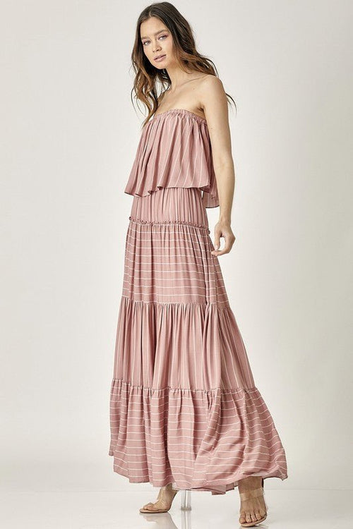 Pin Stripe Print Tube Maxi Dress - p3 Boutique