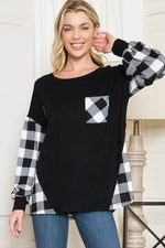 Plaid Contrast Bell Sleeve Sweater Knit - p3 Boutique