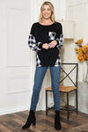 Plaid Contrast Bell Sleeve Sweater Knit - p3 Boutique