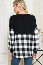 Plaid Contrast Bell Sleeve Sweater Knit - p3 Boutique