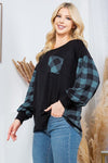 Plaid Contrast Bell Sleeve Sweater Knit - p3 Boutique