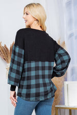 Plaid Contrast Bell Sleeve Sweater Knit - p3 Boutique