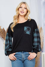Plaid Contrast Bell Sleeve Sweater Knit - p3 Boutique