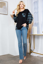 Plaid Contrast Bell Sleeve Sweater Knit - p3 Boutique