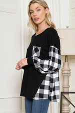 Plaid Contrast Bell Sleeve Sweater Knit - p3 Boutique