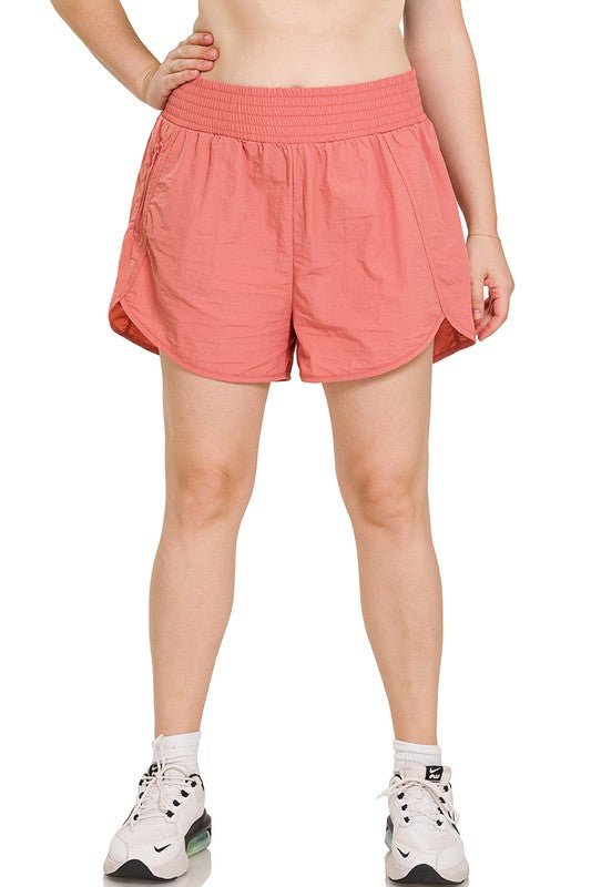 Plus Windbreaker Smocked Waistband Running Shorts - p3 Boutique