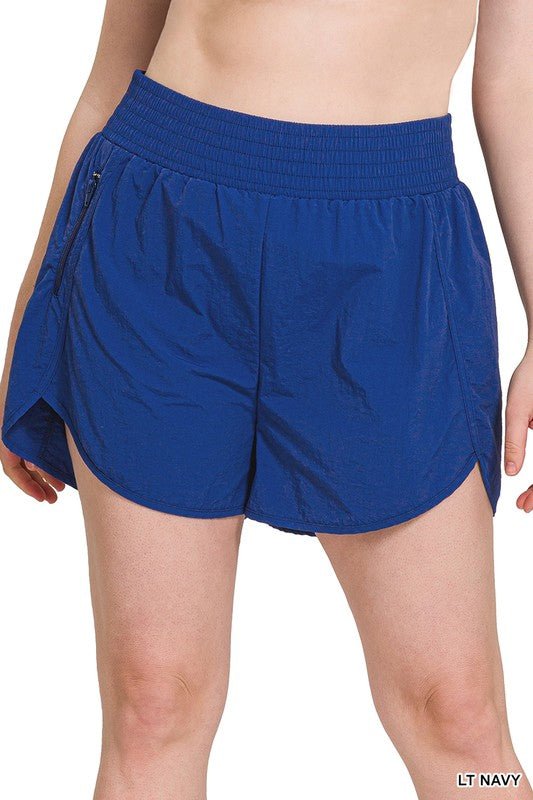 Plus Windbreaker Smocked Waistband Running Shorts - p3 Boutique