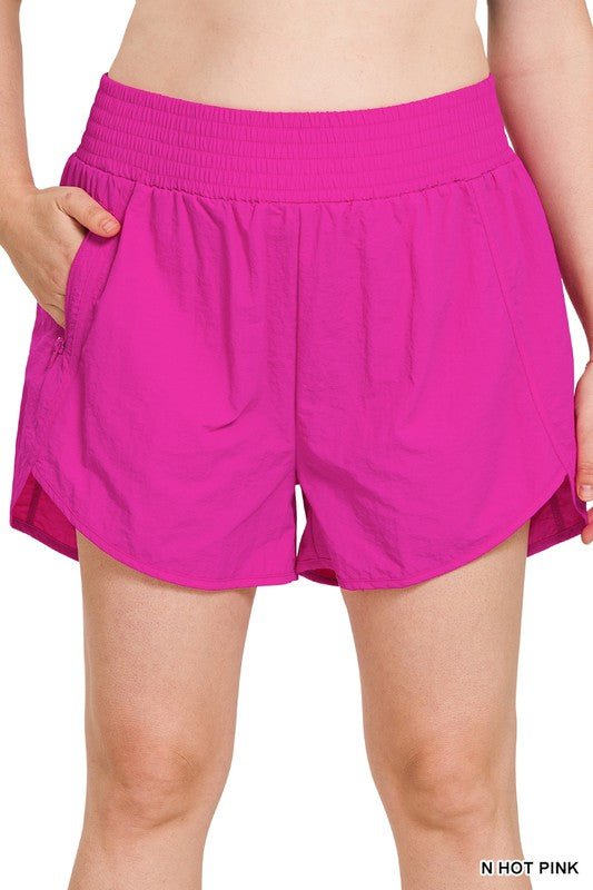 Plus Windbreaker Smocked Waistband Running Shorts - p3 Boutique