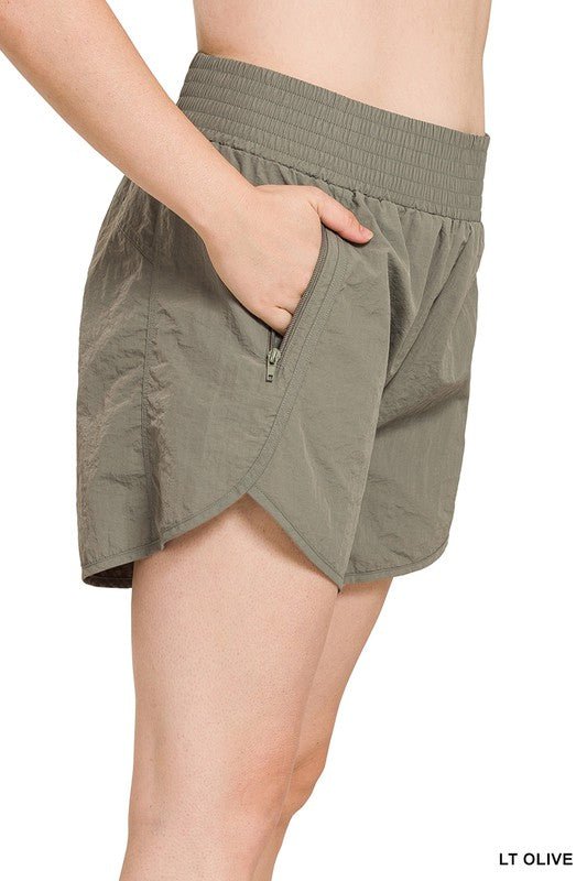 Plus Windbreaker Smocked Waistband Running Shorts - p3 Boutique