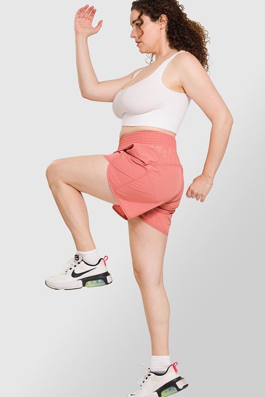 Plus Windbreaker Smocked Waistband Running Shorts - p3 Boutique