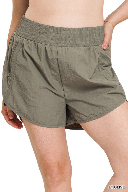 Plus Windbreaker Smocked Waistband Running Shorts - p3 Boutique