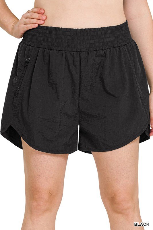 Plus Windbreaker Smocked Waistband Running Shorts - p3 Boutique