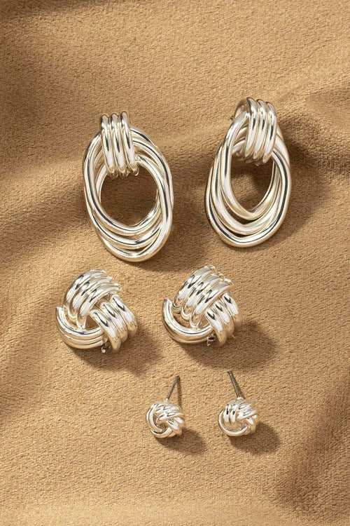 Premium Trio Metal Knot and Hoop Earrings - p3 Boutique
