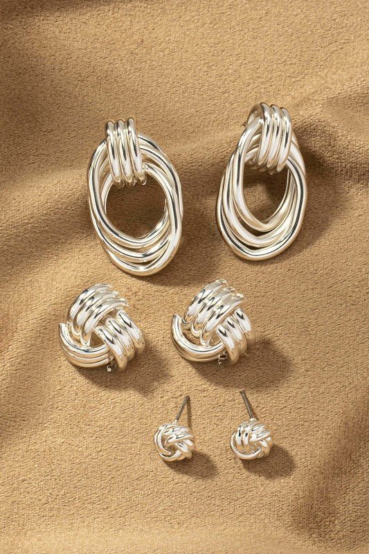Premium Trio Metal Knot and Hoop Earrings - p3 Boutique