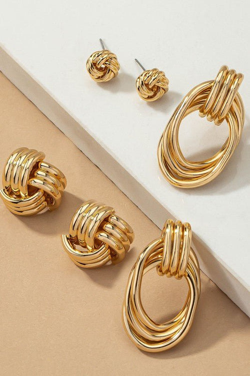 Premium Trio Metal Knot and Hoop Earrings - p3 Boutique