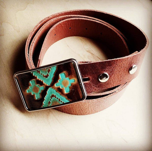 Rectangle Navajo Leather Belt Buckle - p3 Boutique