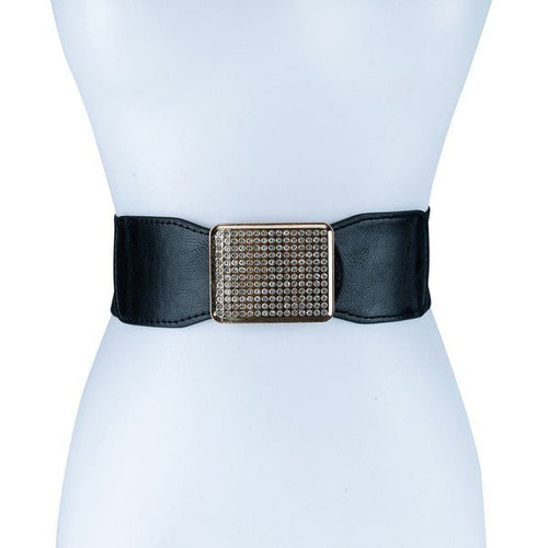 RECTANGLE RHINESTONED SMOCKED LEATHER BELT - p3 Boutique