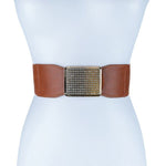 RECTANGLE RHINESTONED SMOCKED LEATHER BELT - p3 Boutique