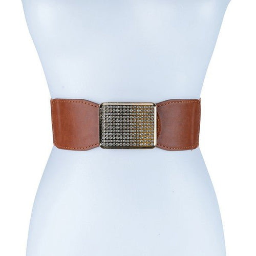 RECTANGLE RHINESTONED SMOCKED LEATHER BELT - p3 Boutique