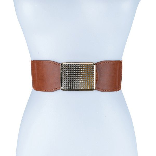RECTANGLE RHINESTONED SMOCKED LEATHER BELT - p3 Boutique