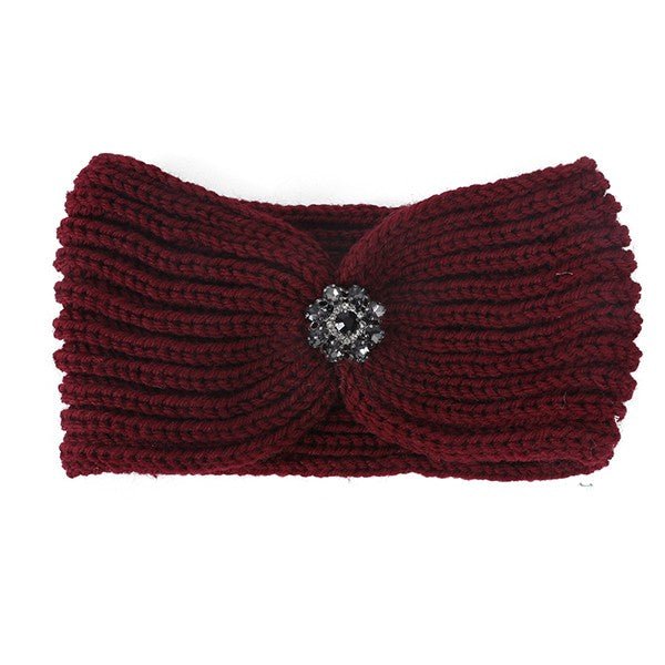 RHINESTONE PENDANT RIBBED WINTER HEADBAND - p3 Boutique