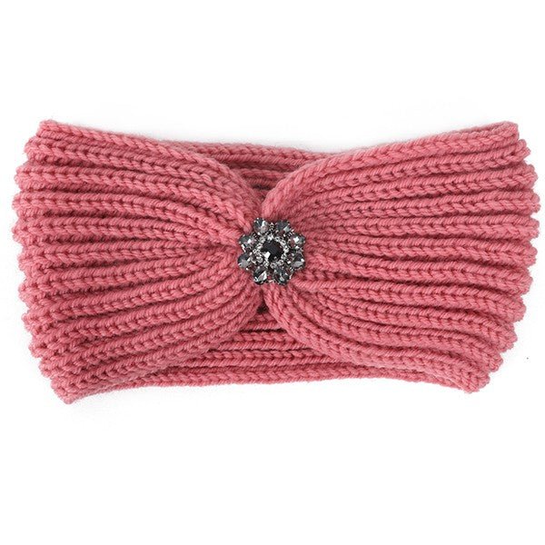 RHINESTONE PENDANT RIBBED WINTER HEADBAND - p3 Boutique
