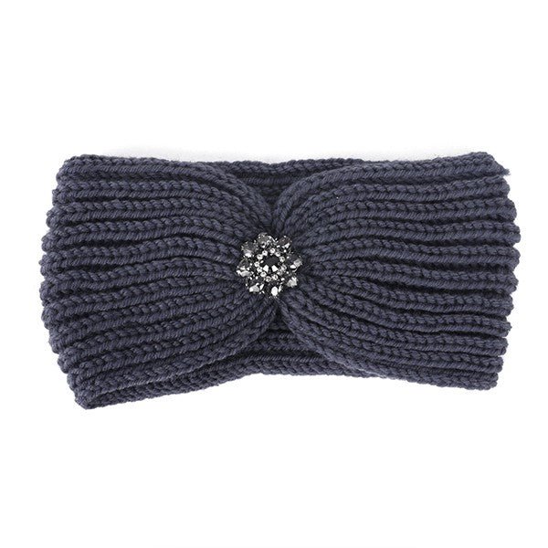 RHINESTONE PENDANT RIBBED WINTER HEADBAND - p3 Boutique