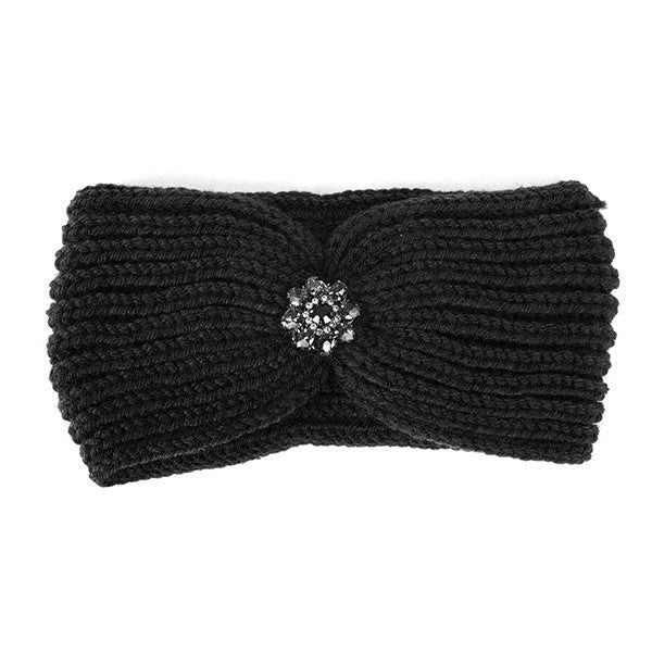 RHINESTONE PENDANT RIBBED WINTER HEADBAND - p3 Boutique